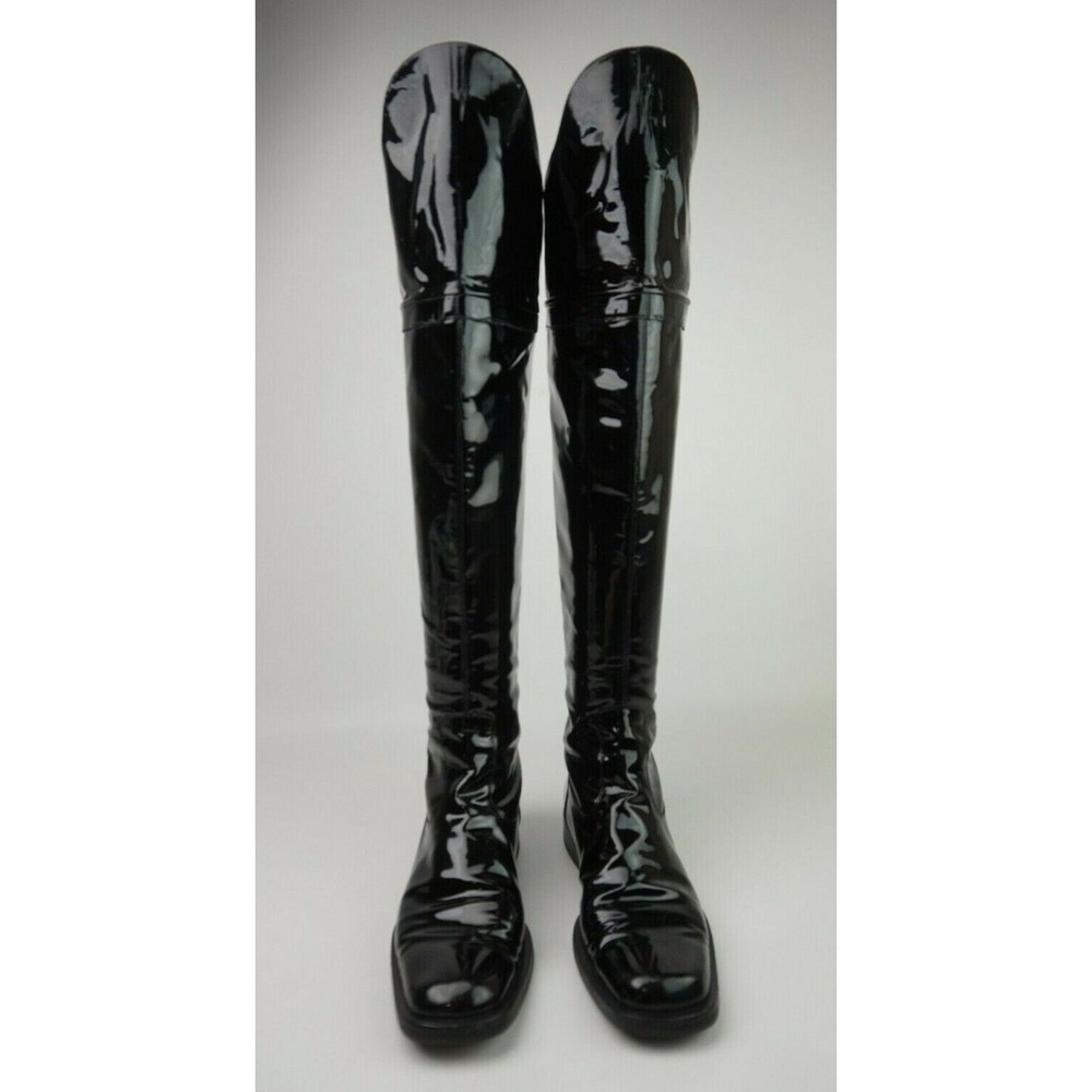Chanel Women's Black Patent Leather Over The Knee CC Boots Size 36 - Picture 6 of 12